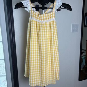 Easter Spring Tahari Kids Yellow Gingham Eyelet Dress Size 7 LINED